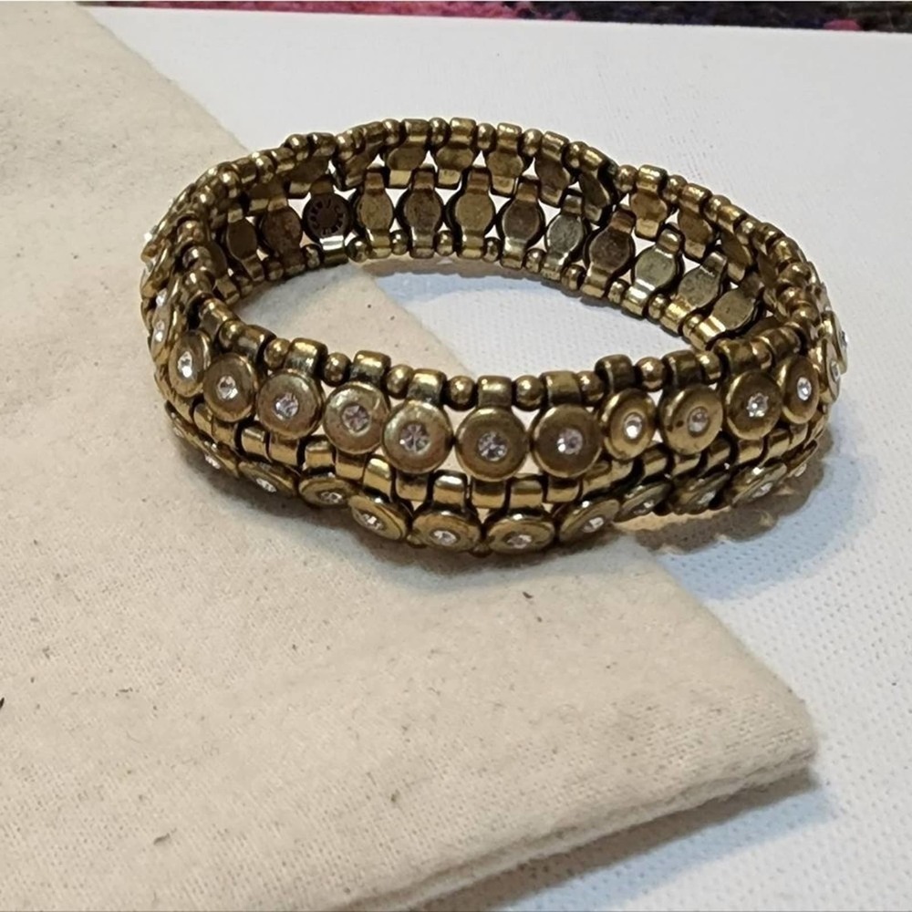 J. Crew brushed gold tone jeweled stretch bracelet
